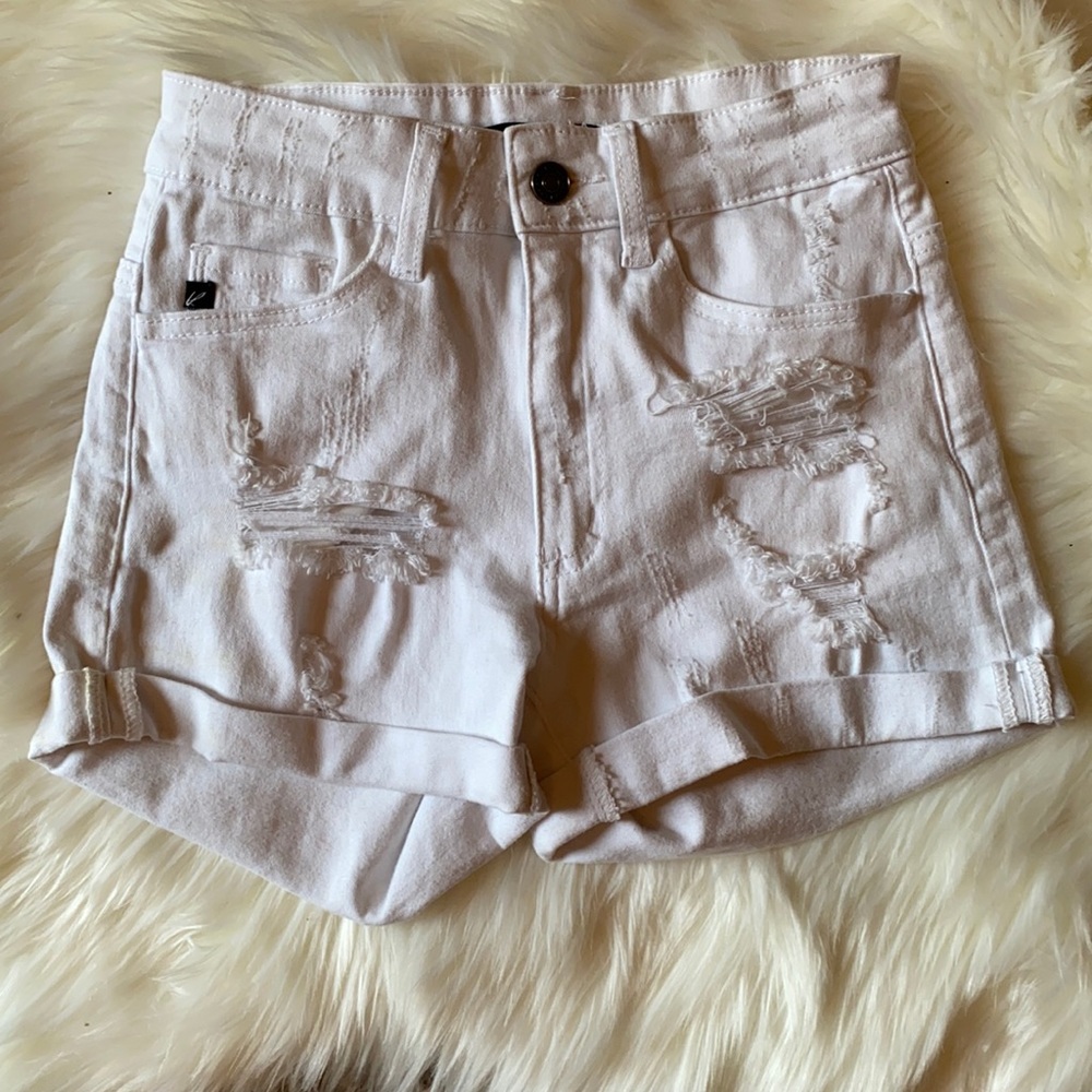 Kancan White Distressed Jean Shorts